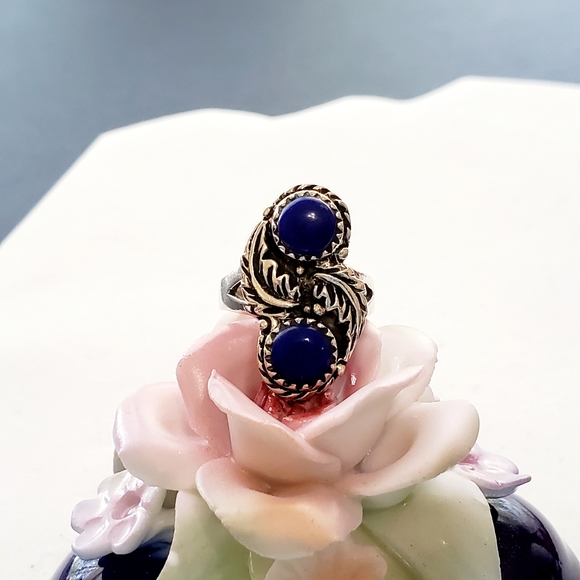 Shube sterling Southwestern Lapis Sterling Feather Swirl Ring 5 - Picture 8 of 14